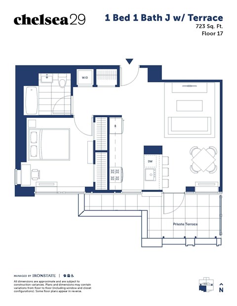 A floor plan for a 1 Bed 1 Bath apartment.